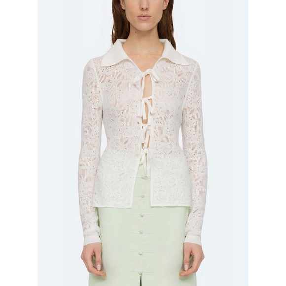 SEA New York Cream Tie-Front Nelle Lace Knit Cardigan - Picture 3 of 7